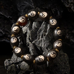 Tibetan Dzi Bead Agate Yin Yang Bracelet | Wealth & Protection