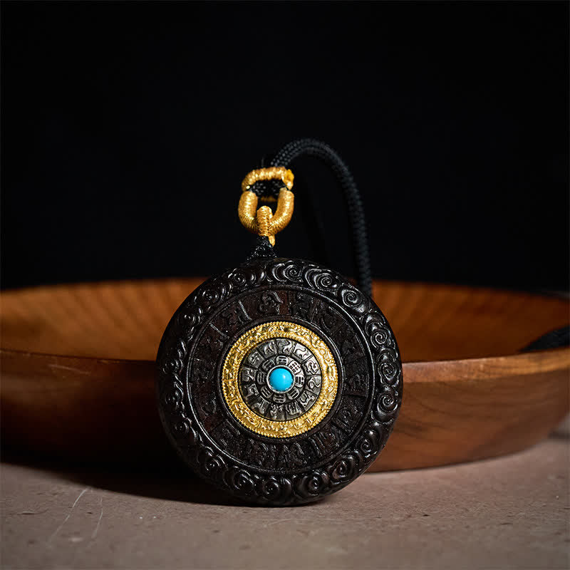 Sandalwood Jambhala Tara Necklace – ebony wood pendant back showing polished, sandalwood necklace, Jambhala pendant, Tara