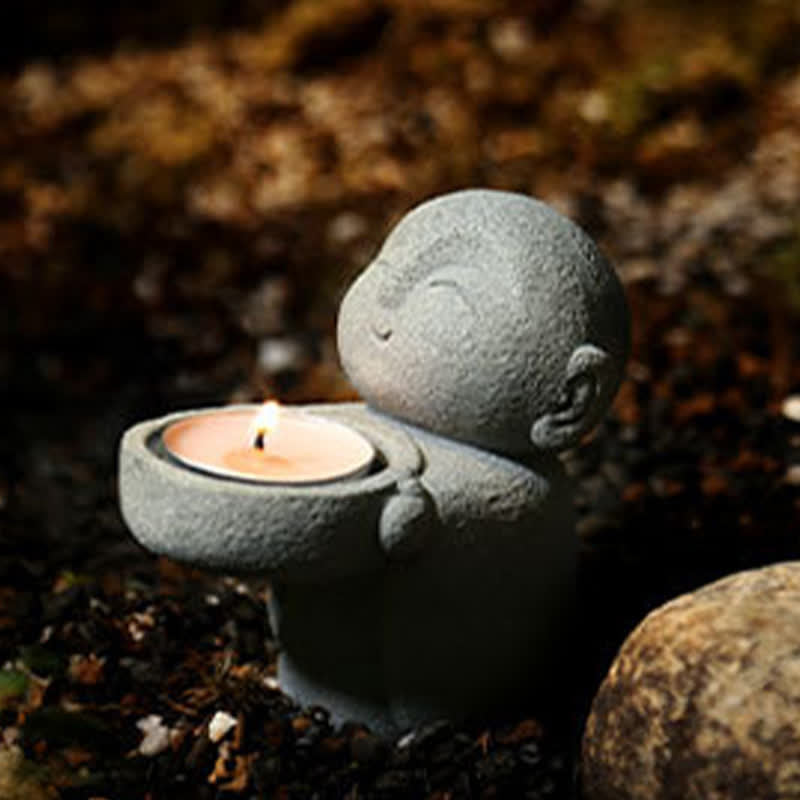 Buddha Serenity Candle Holder Statue – close-up of Buddha face showing calm, candle holder, resin statue, home decor