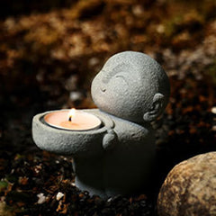 Buddha Serenity Candle Holder Statue – close-up of Buddha face showing calm, candle holder, resin statue, home decor
