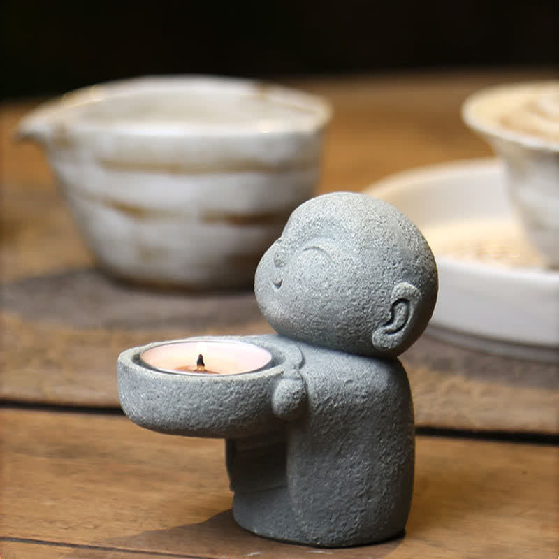 Buddha Serenity Candle Holder Statue – resin Buddha figure with raised hands, candle holder, resin statue, home decor