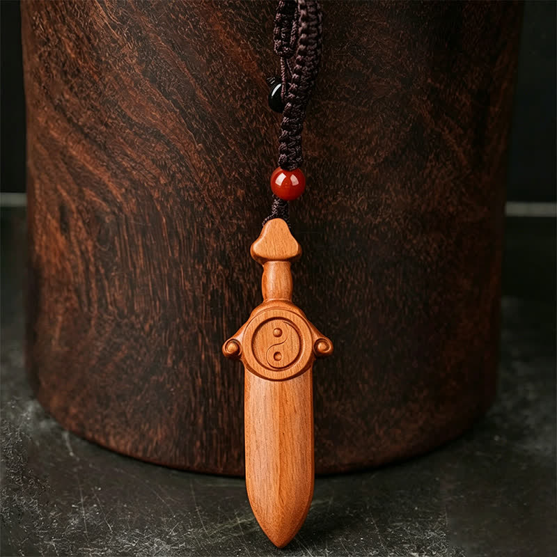 Jujube Wood Yin Yang Engraved Sword Keychain Secondary image