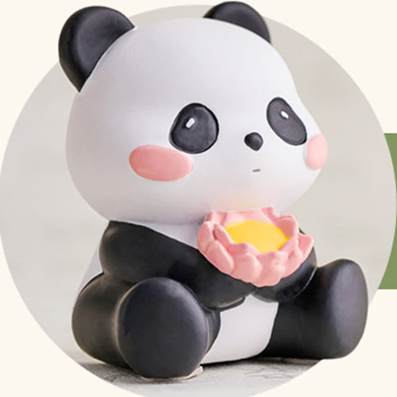 Resin Lotus Panda Phone Stand – Front view of panda on lotus with golden aura halo, minimalist background, spiritual zen d...