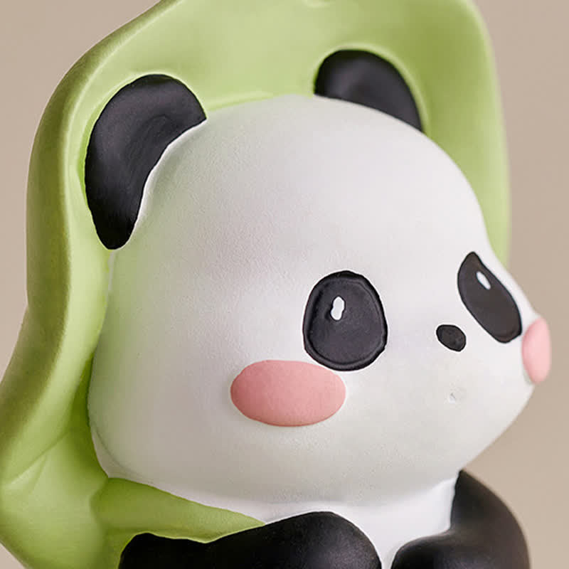 Resin Lotus Panda Phone Stand – Close-up of green lily pad base with lotus leaf details, sage mint color, phone stand func...