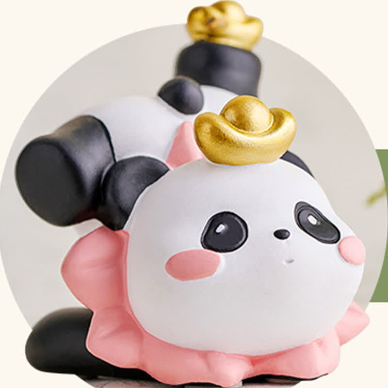 Resin Lotus Panda Phone Stand – Crowned panda in playful upside-down pose with gold ingot, pink lotus collar, close-up detail