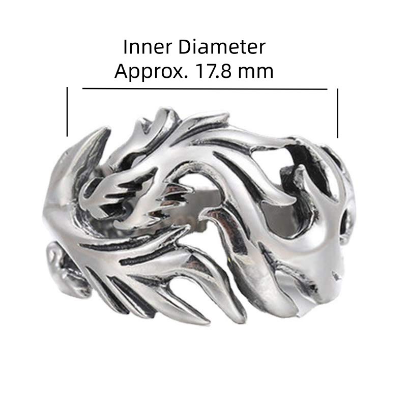 Dragon Pattern Protection Ring – carved dragon head with size detail, Precise
