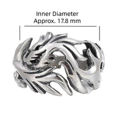 Dragon Pattern Protection Ring – carved dragon head with size detail, Precise