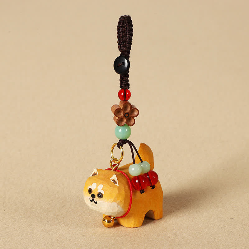 Carved Wood Dog Om Mani Padme Hum Keychain Secondary image