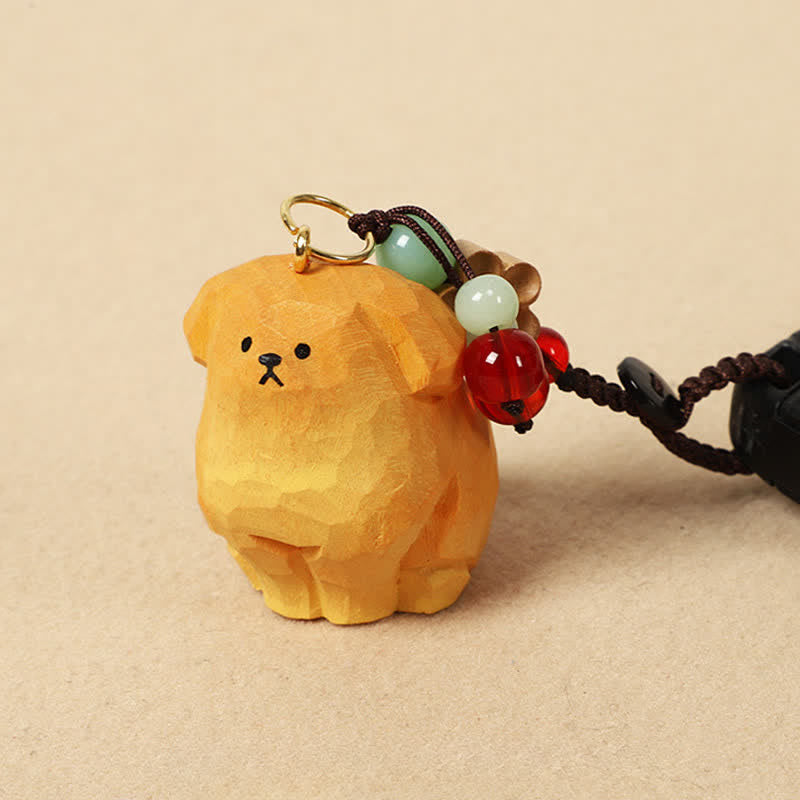 Carved Wood Dog Om Mani Padme Hum Keychain Secondary image