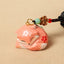 Wood Fox Keychain – Sleeping fox with sakura details and peace blessing bead strand, kawaii charm