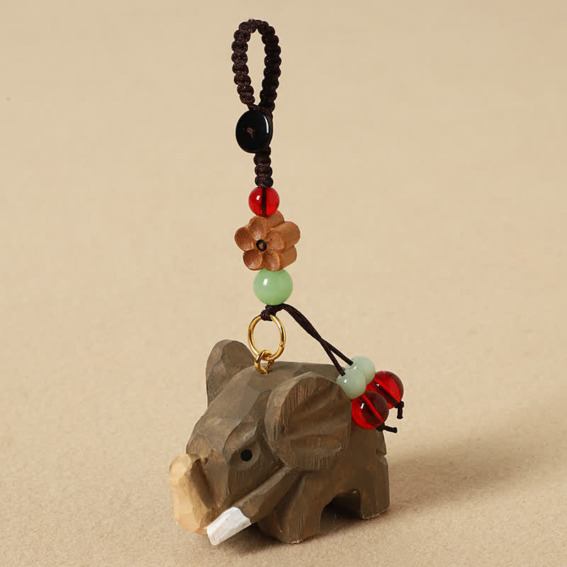 Natural Wood Elephant Om Mani Padme Hum Keychain Secondary image