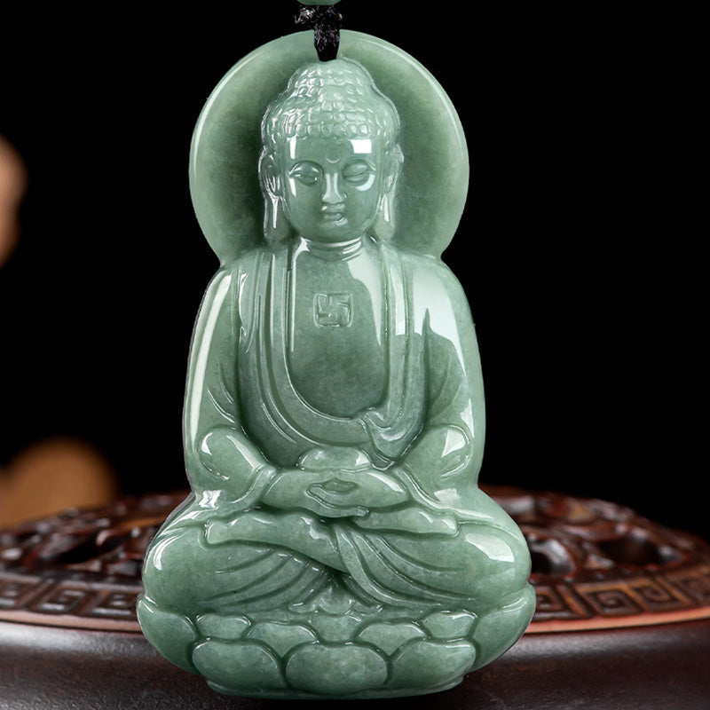 Amitabha Buddha Jade String Necklace - Faceless abstract Buddha pendant, minimalist jade carving