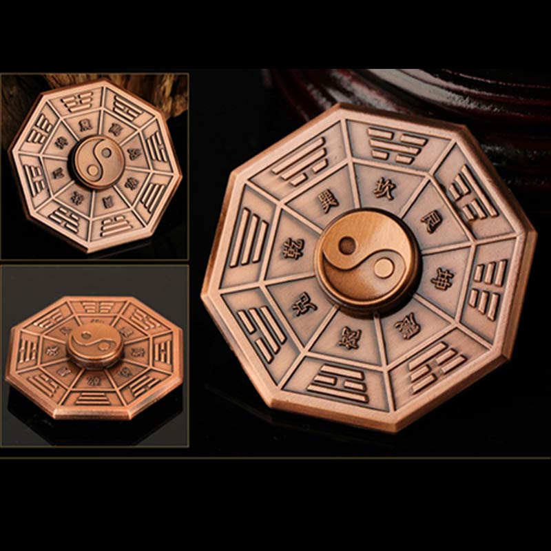 Brass Bagua Spinner - rotating yin-yang and engraved trigrams octagonal disc, Chinese meditation toy views