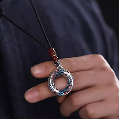 Koi Fish Peace Buckle Necklace - close-up of intricate copper koi carving, wealth charm