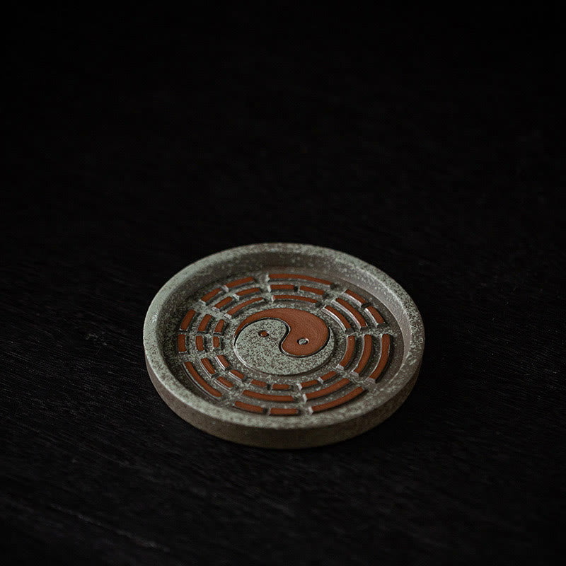 Bagua Ceramic Ash Catcher – Gray stone plate with yin-yang center and eight trigram ring, feng shui base