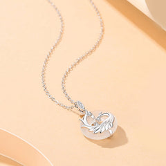 Black Onyx Dragon Phoenix Pendant - silver phoenix on white jade disc with crystal accents, Elegance