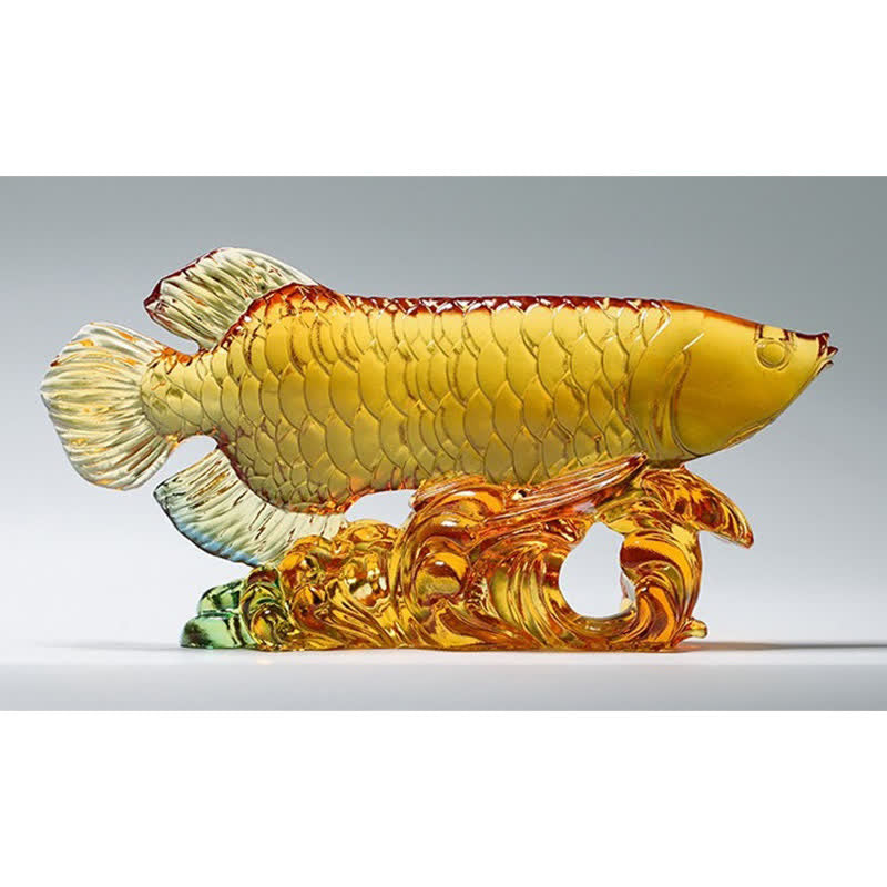 Liuli Crystal Koi Fish Art – Side profile flowing form, handcrafted liuli sculpture
