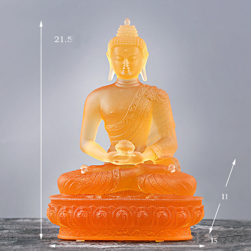 Buddha Handmade Glass Piece – translucent liuli warm light, serenity statue meditation decor