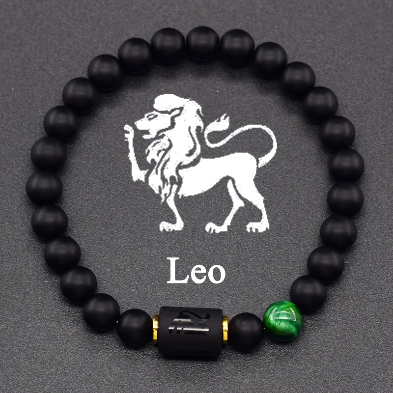 Zodiac Sign Bracelet – Leo with green malachite accent and lion symbol charm, confidence