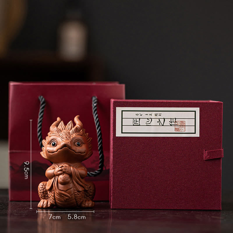 Luck Dragon Tea Pet - metallic pixiu with burgundy gift set, auspicious present
