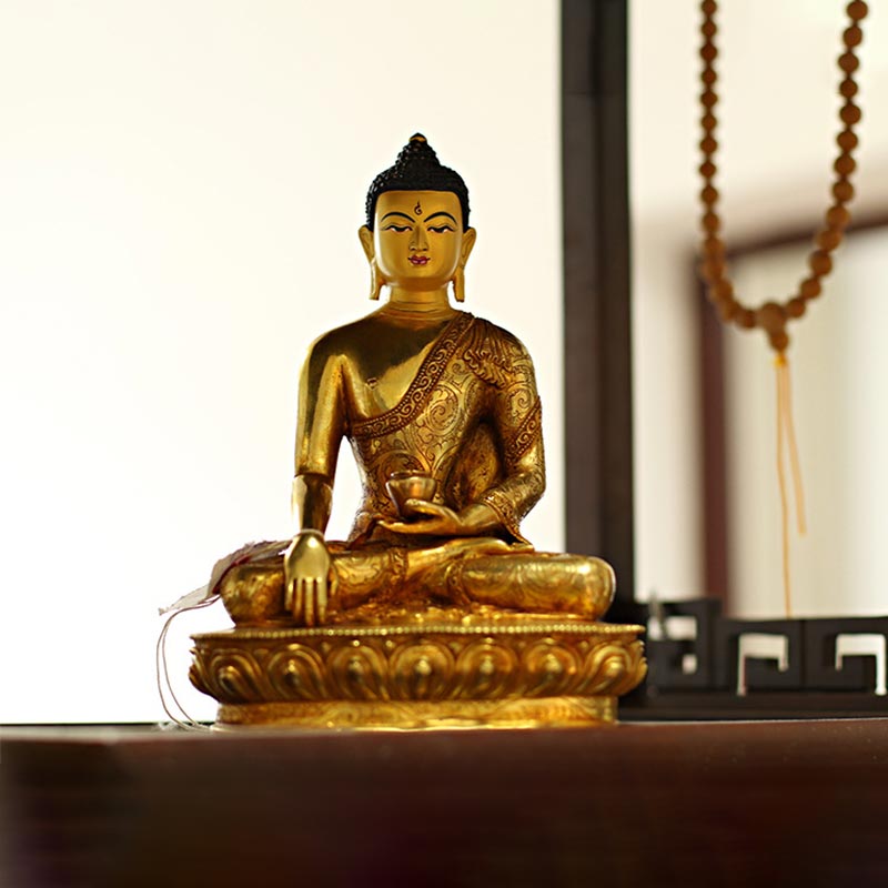 Shakyamuni Medicine Buddha Statue – side profile medicine buddha sculpture, gold plated buddha art
