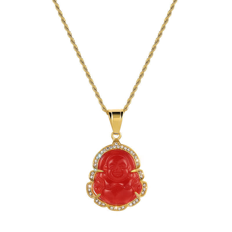 18K Gold Filled Laughing Buddha Jade Necklace – Chain length measurement, adjustable 45 to 50 cm