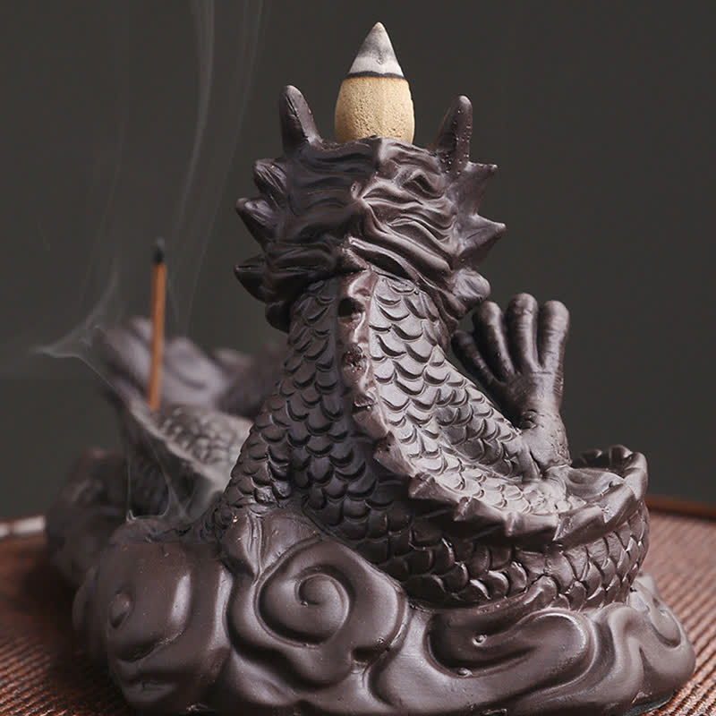 Dragon Incense Burner - second background piece with stick, bokeh depth, ambient