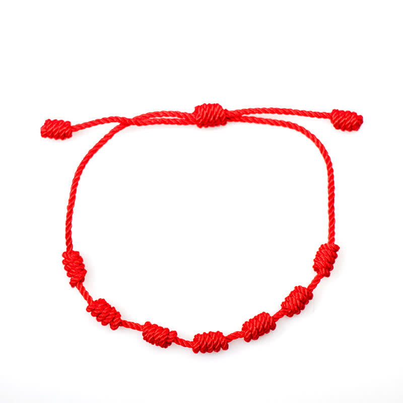 4Pcs Evil Eye Red String – Stacked red knotted bracelets with detail view, multiple quantity set