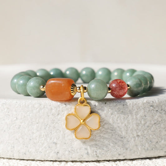 Jade Four Leaf Clover Bracelet, angled view, healing bracelet