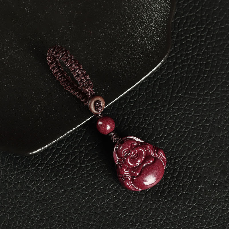 Laughing Buddha Cinnabar Necklace Key Chain Phone Hanging Decoration – Buddha holding gold ingot, wealth success amulet