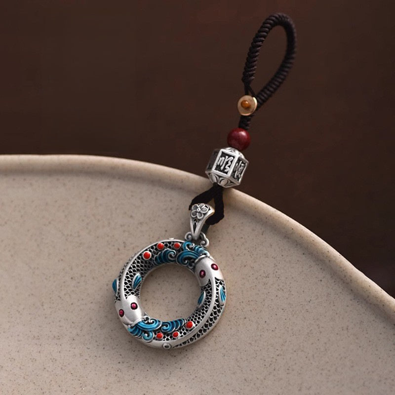Artisan Enamel Koi Keychain, angled view, lucky charm