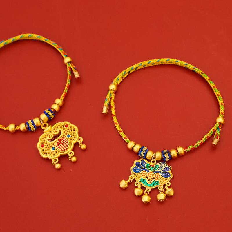 Chinese Longevity Lock Pet Collar – Protection(With Bell) / M 30-50cm, close-up detail