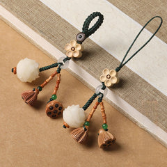 Lotus & Bodhi Car Keychain & Phone Charm - Spiritual Elegance, side view, lucky charm