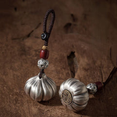 Thai Silver Garlic Protection Charm – Keychain, angled view, pendant necklace