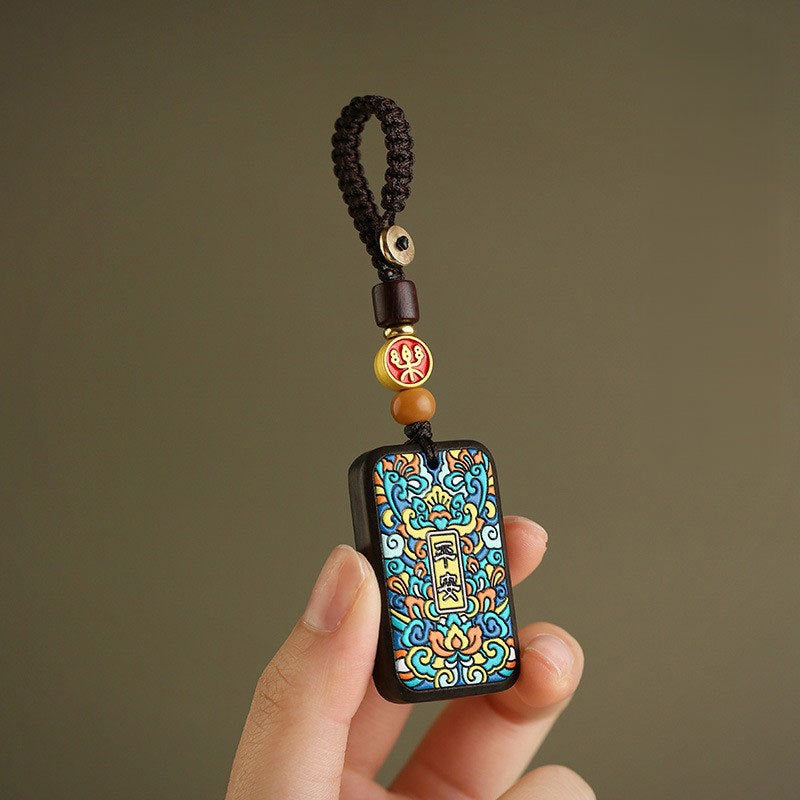 Painted Sandalwood 'Peace' Talisman Keychain for Safe Travels, image 8, lucky charm