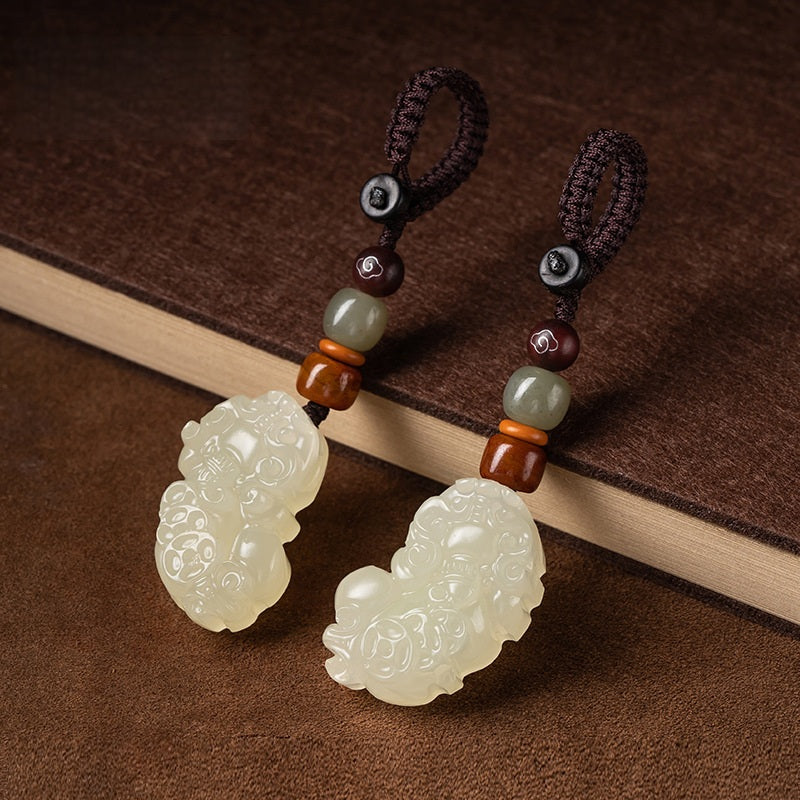 Jade Pi Xiu Keychain for Wealth and Car Protection, lifestyle shot, lucky charm