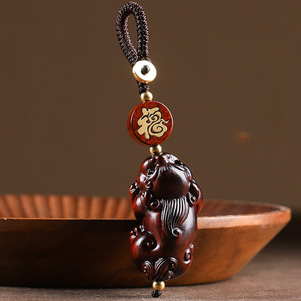 Red Sandalwood PiXiu Keychain – Peace, front view, lucky charm