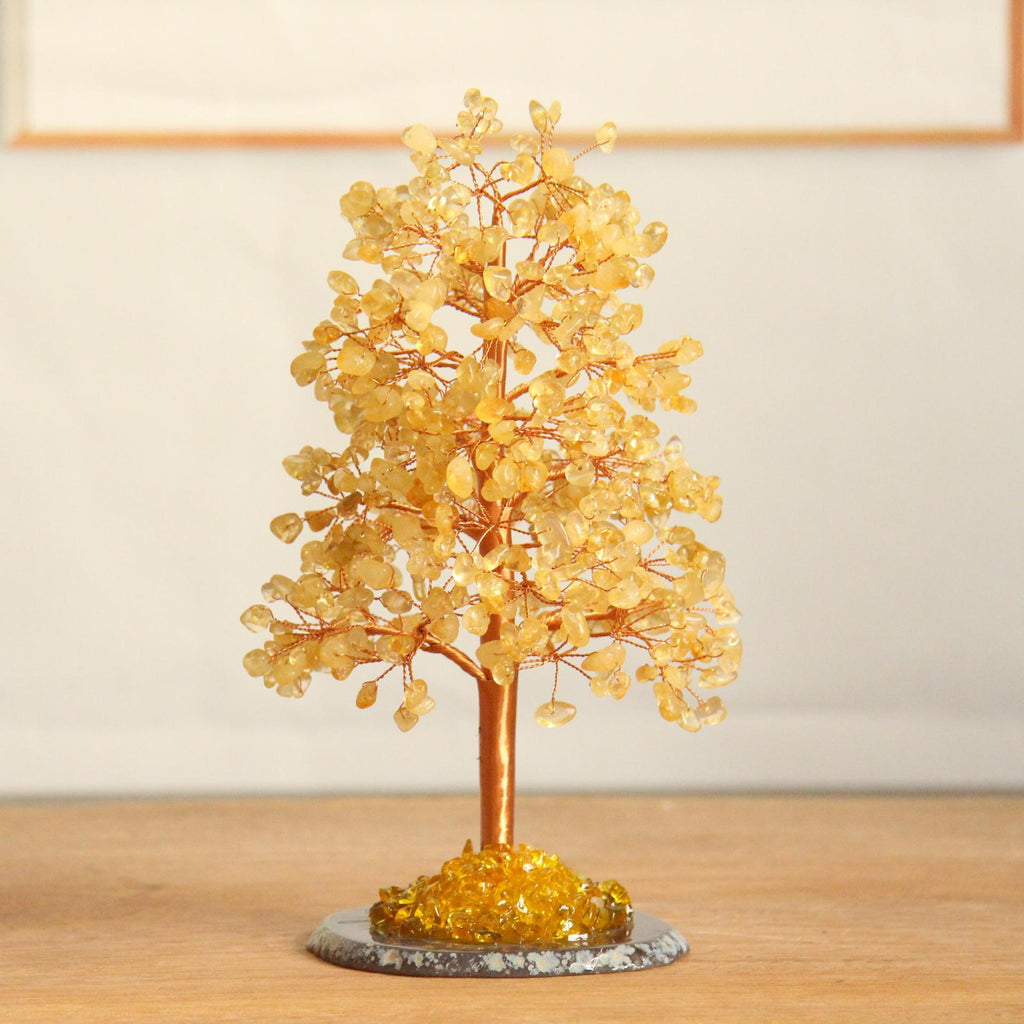 Crystal Money Tree – Yellow citrine clean shot on agate, abundance Feng Shui