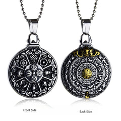 Collier pendentif en acier titane Feng Shui Bagua des Neuf Palais et des Douze Signes du Zodiaque