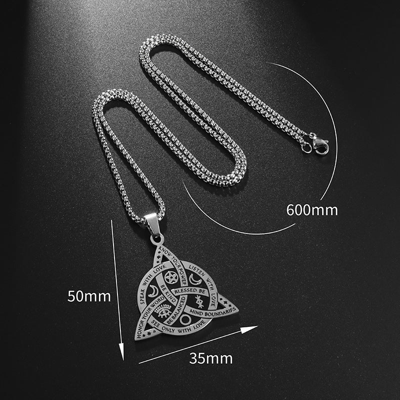 Celtic Moon Star Necklace – silver pendant size chart showing 50mm 35mm 600mm dimensions, necklace specs