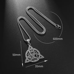 Celtic Moon Star Necklace – silver pendant size chart showing 50mm 35mm 600mm dimensions, necklace specs
