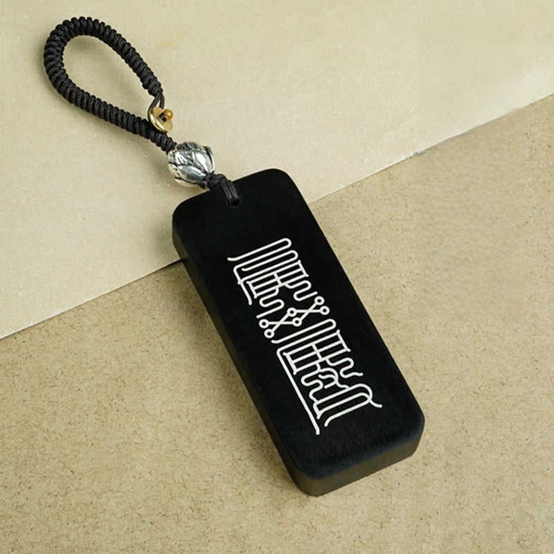 Ebony Big Dipper zodiac keychain with silver inlay Rat symbol and celestial script