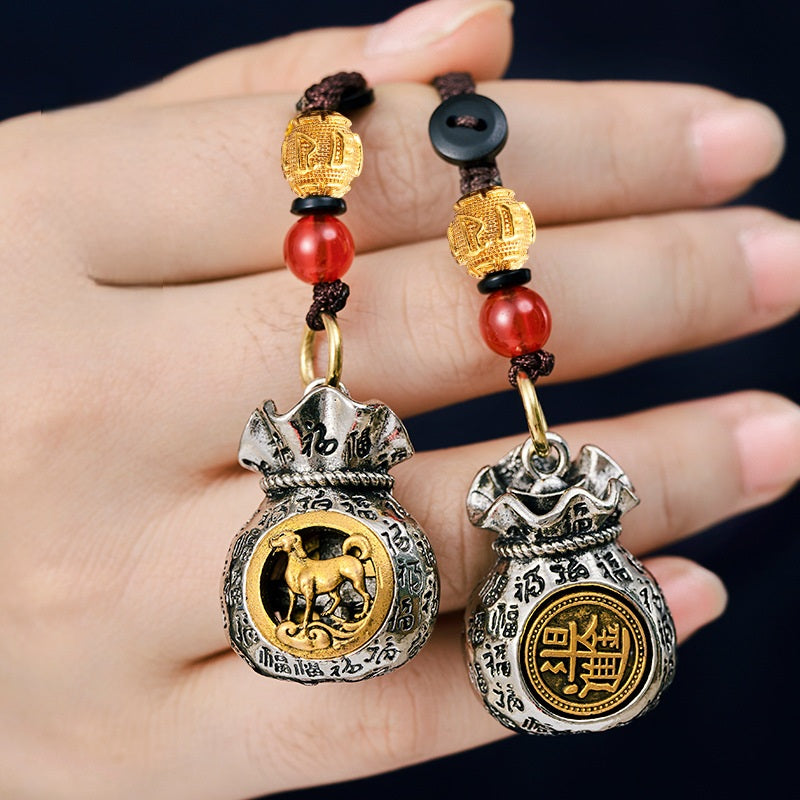 12 Zodiac Rotating Wealth Bag Keychain, image 16, lucky charm