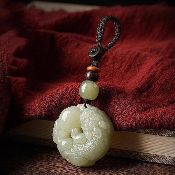 Jade Pi Xiu Keychain with Gemstone Ball, image 3, lucky charm
