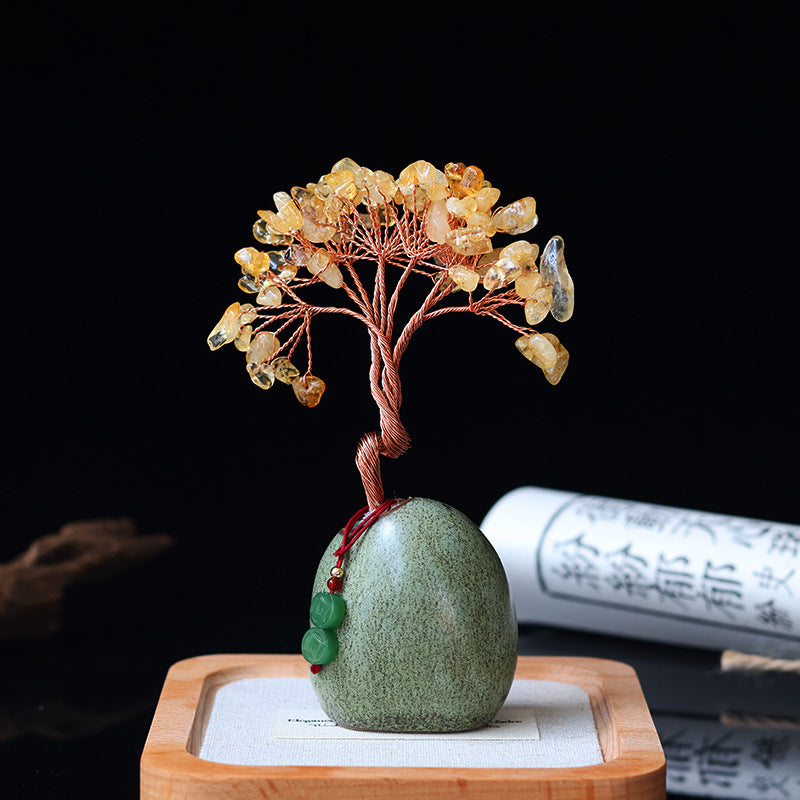 Citrine Money Tree – Yellow citrine front close-up, detailed crystal branches