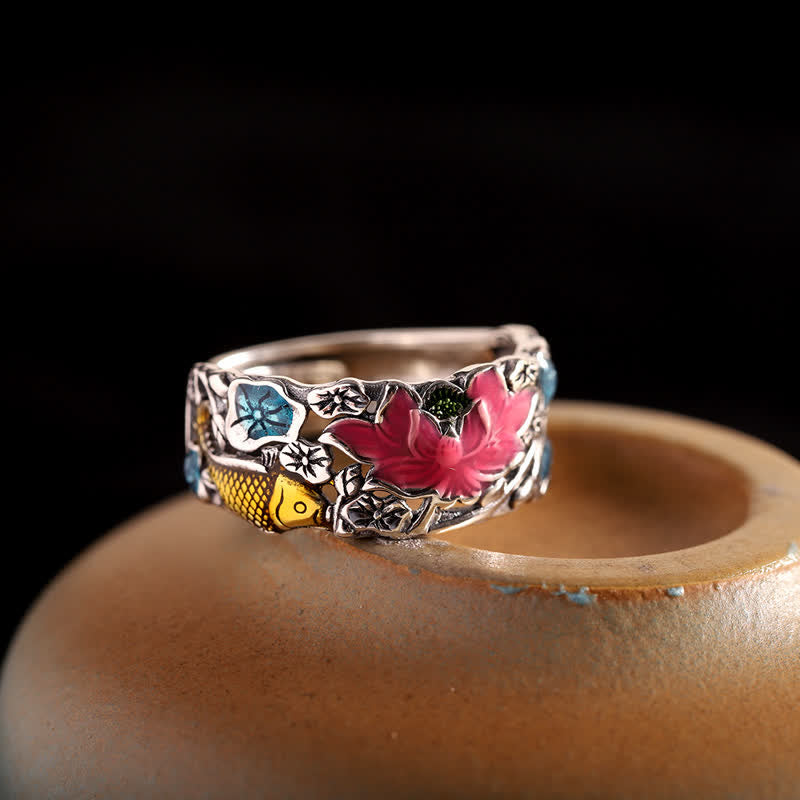 Sterling Silver Lotus Koi Fish Ring Secondary image