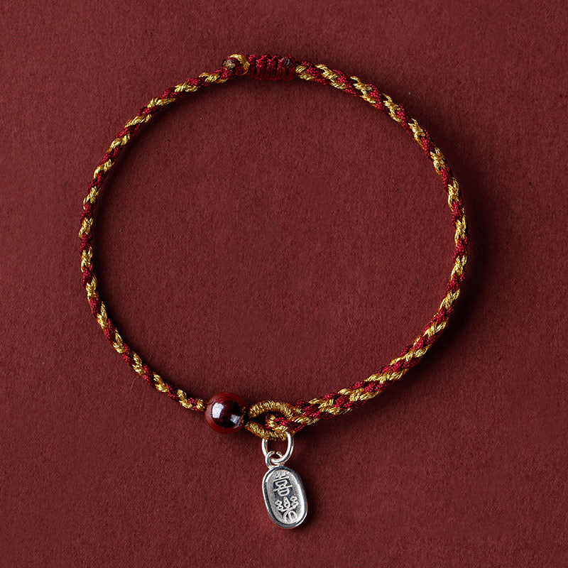 Red Gold Rope Lotus Braid Bracelet - joy blessing charm pendant on red cord, lucky bracelet