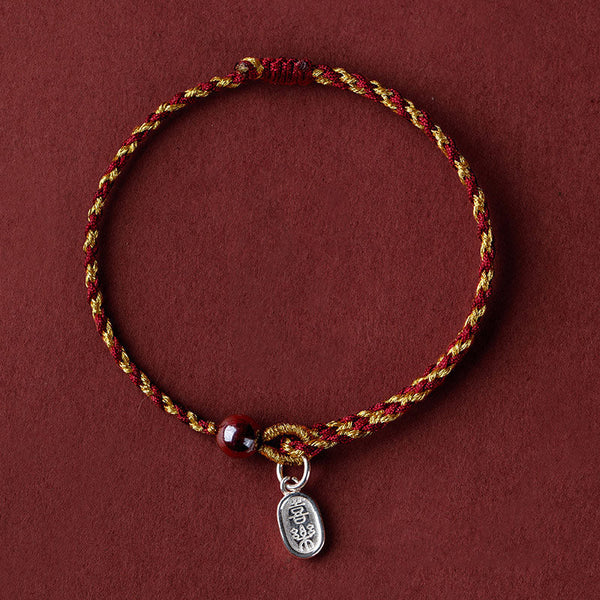 Red Gold Rope Lotus Braid Bracelet - joy blessing charm pendant on red cord, lucky bracelet