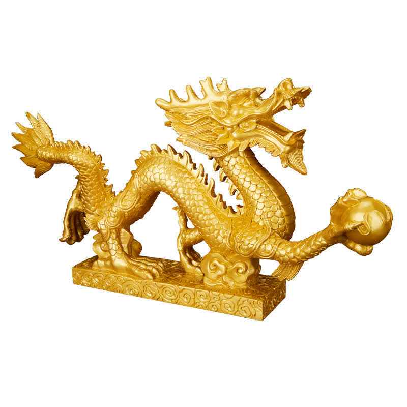 Feng Shui Dragon Decoration - golden dragon pearl cloud base white, auspicious