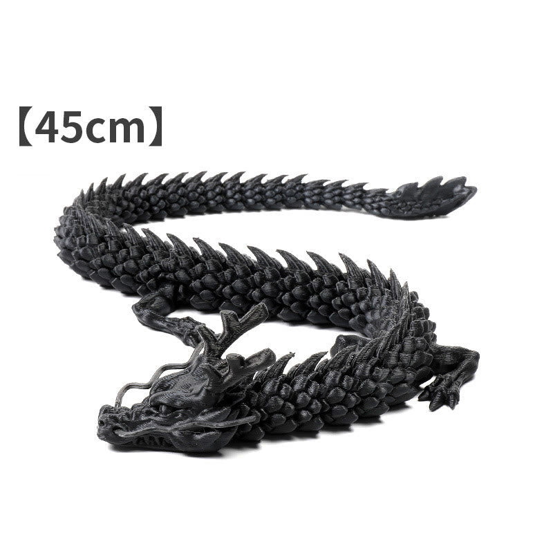 Feng Shui 3D Dragon - Matte black 45cm articulated dragon with detailed horns and scales, protective decor